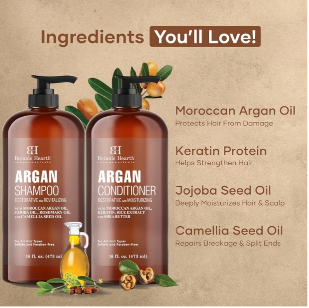 NEW BOTANIC HEARTH Moroccan Argon Shampoo & Conditioner Keratin-Shea Butter-16oz - Picture 2 of 5